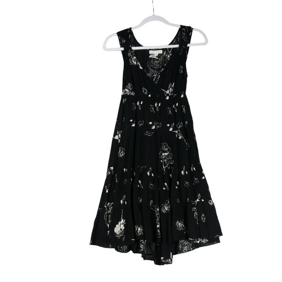 Patrons of Piece Black Dress Womens Size XS Black Floral Sheer Elastic Waist - Picture 1 of 11